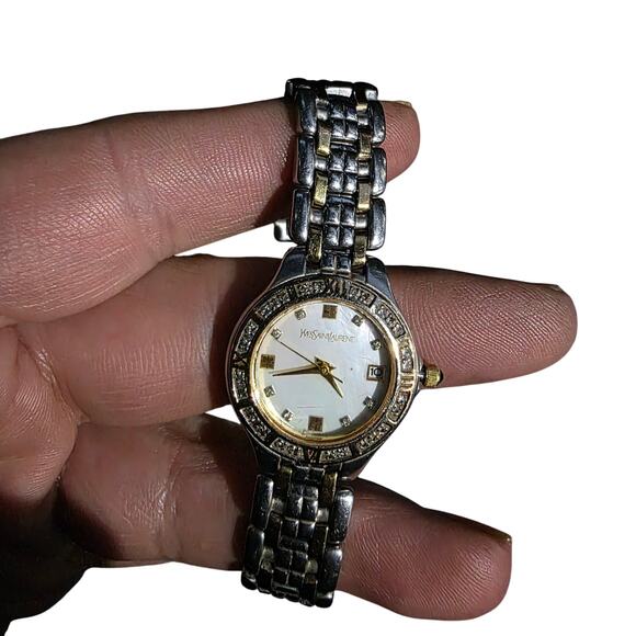 Vintage YSL Yves Saint Laurent Mother of Pearl Dial Ladies Dual Toned Watch - Picture 2 of 8